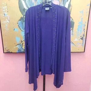 Strazzi Purple Stud/Grommet Open Front Cardigan